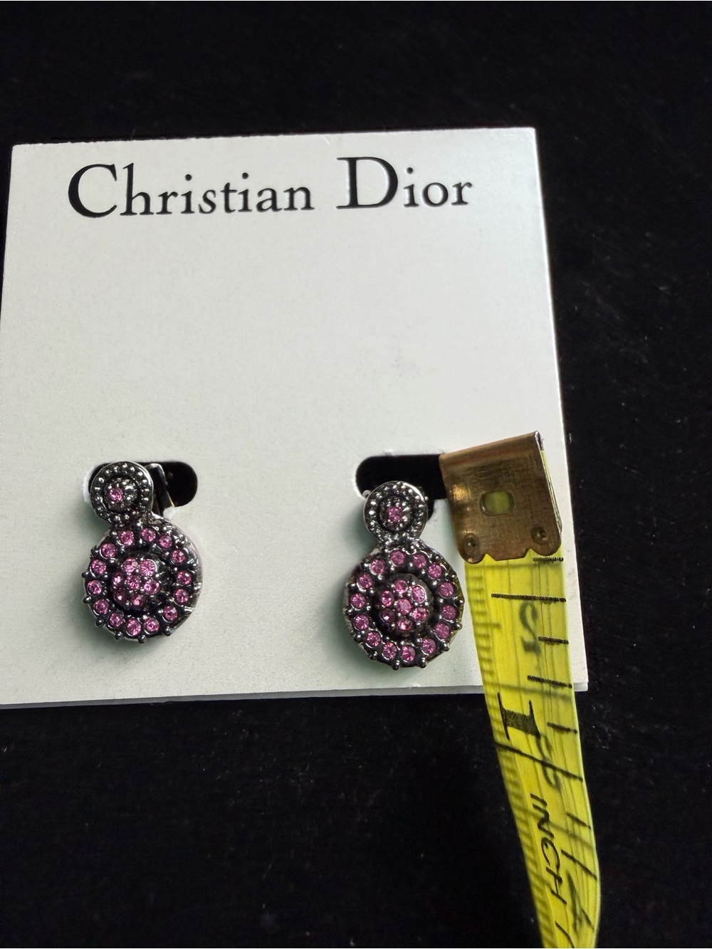 Vintage Christian Dior Pink Ruby Crystal Clip On Earrings Signed Dior - Picture 3 of 4